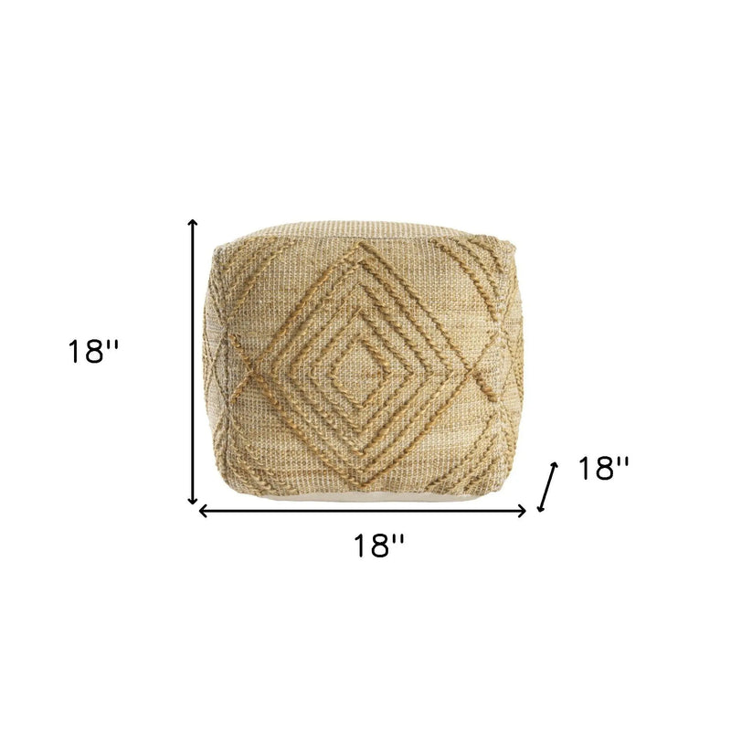 18" Natural Jute Blend Geometric Cube Pouf Ottoman Homeroots Living Room