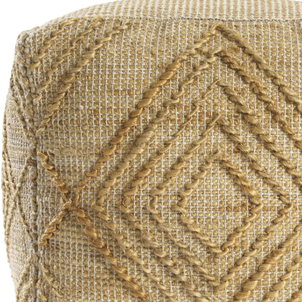18" Natural Jute Blend Geometric Cube Pouf Ottoman Homeroots Living Room