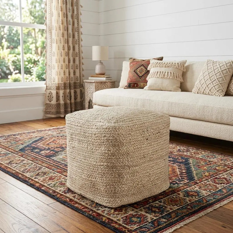 18" Natural Jute Pouf Ottoman Homeroots Living Room