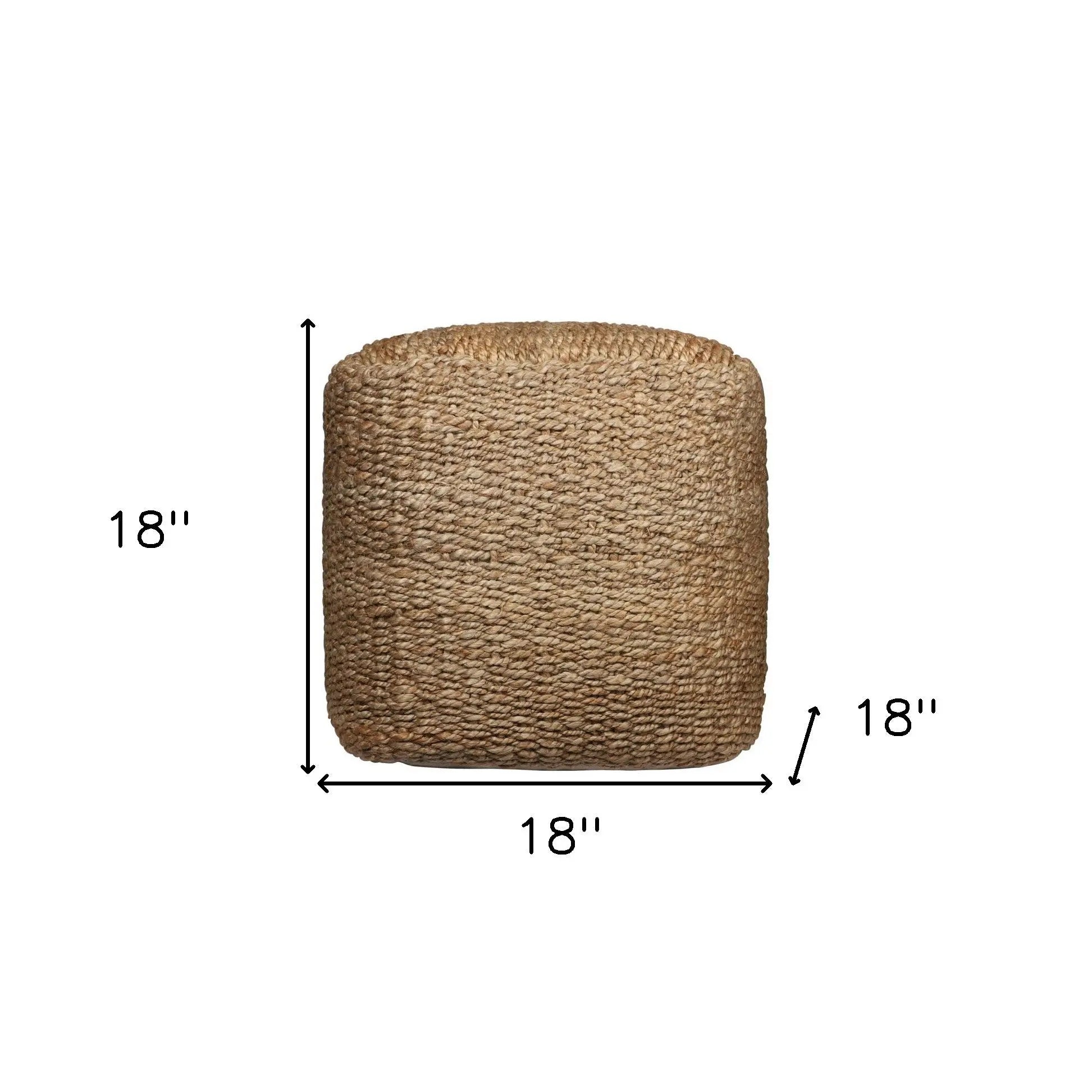 18" Natural Jute Woven Blend Cube Pouf Ottoman Homeroots Living Room