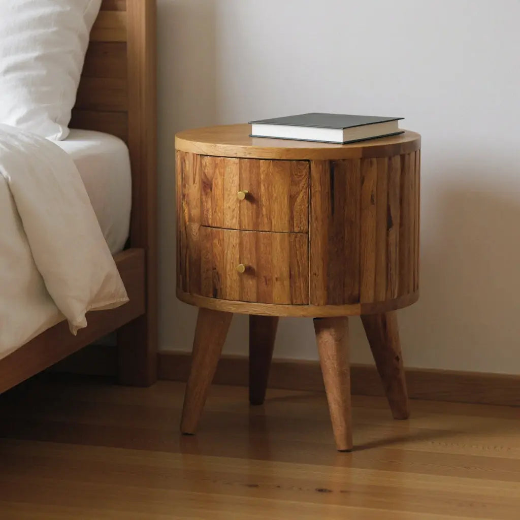 18" Natural Solid Wood Oval Two Drawer Nightstand Homeroots Bed & Bath