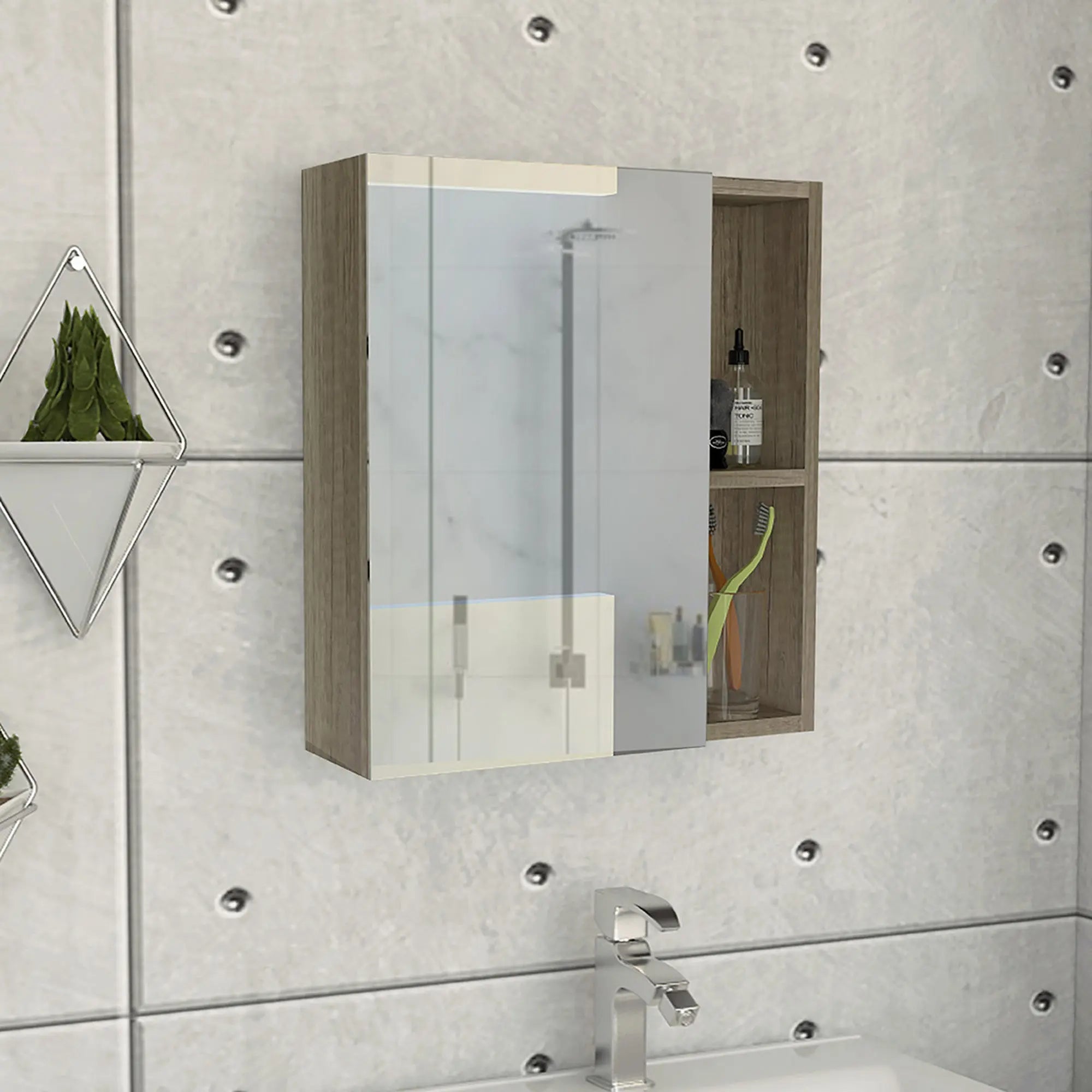 18" Natural Wood Floating Single Door Bathroom Vanity And Medicine Cabinet With Mirror Homeroots Kitchen & Dining