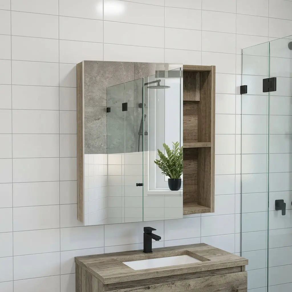 18" Natural Wood Floating Single Door Bathroom Vanity And Medicine Cabinet With Mirror Homeroots Kitchen & Dining