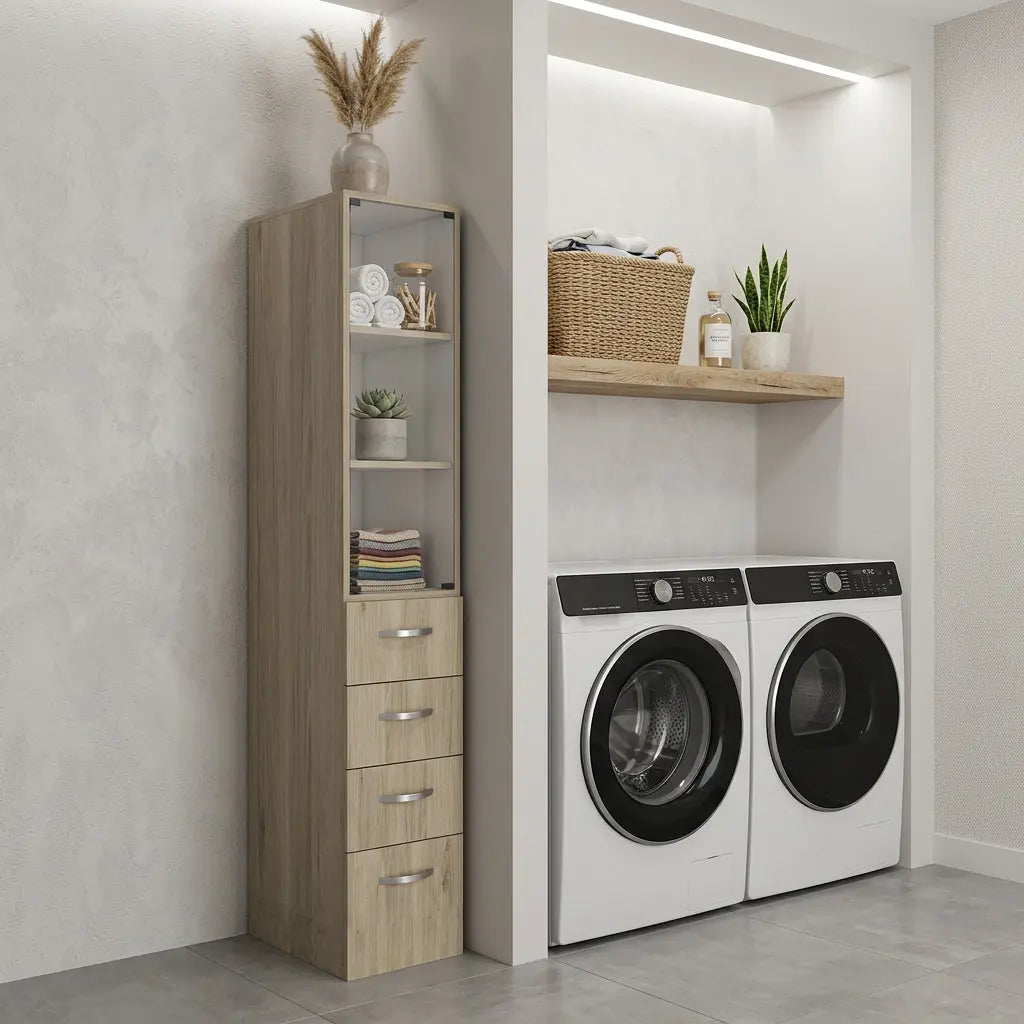 18" Natural Wood Freestanding Single Door Bathroom Vanity And Three Drawers Homeroots Kitchen & Dining