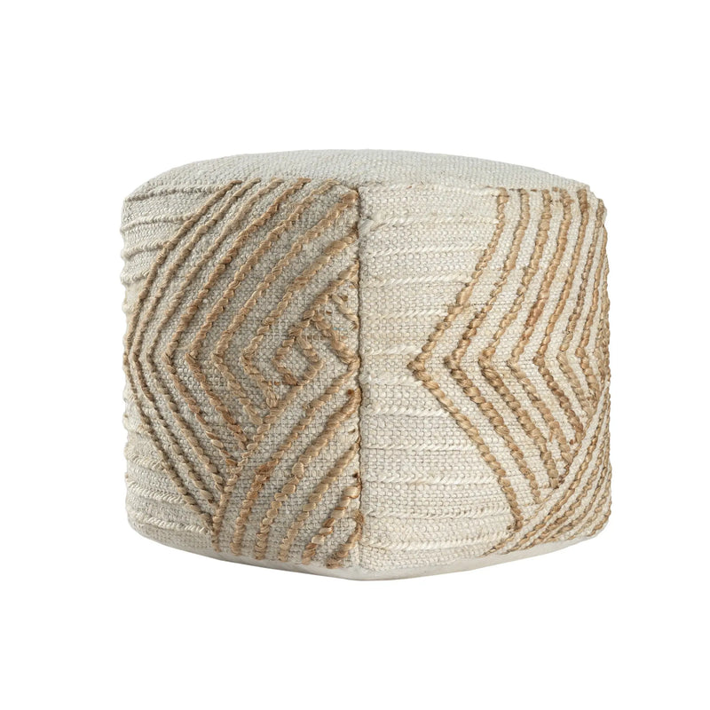 18" Natural and Off White Cotton Jute And Wool Geometric Cube Pouf Ottoman Homeroots Living Room