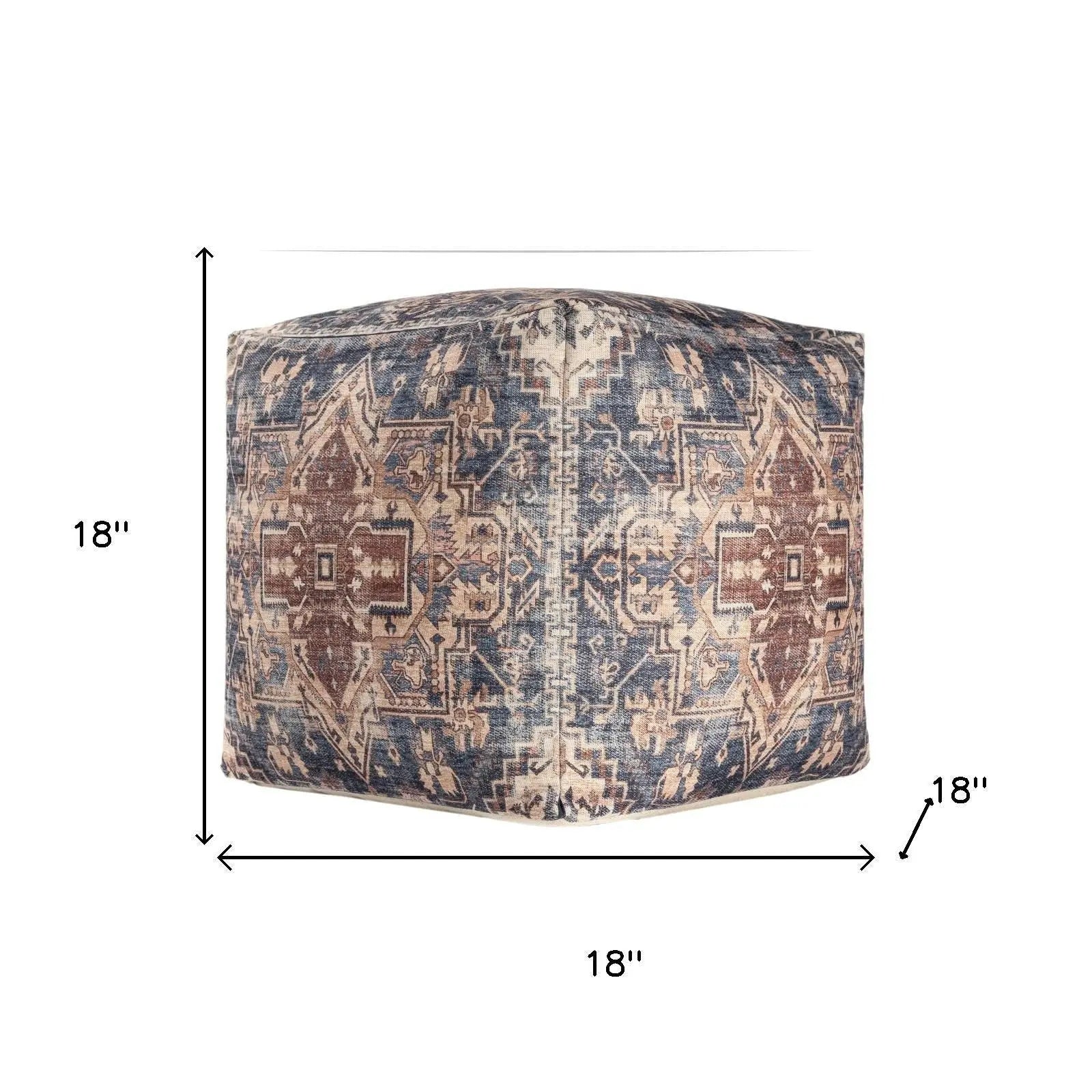 18" Navy Blue and Terra Cotta Upholstered Medallion Pouf Ottoman Homeroots Living Room