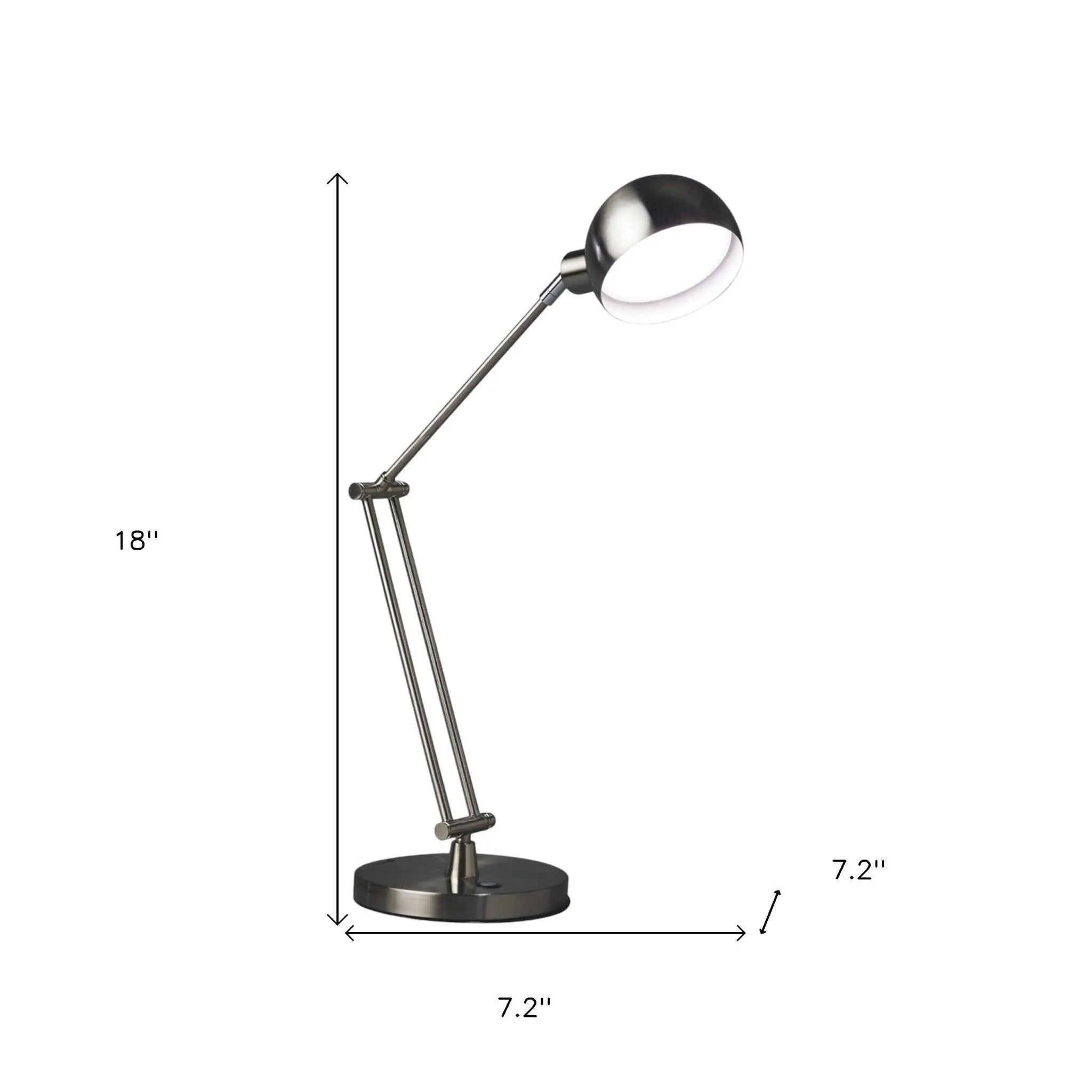 18" Nickel Metal Adjustable Swing Arm LED Desk Lamp With USB Homeroots Lighting