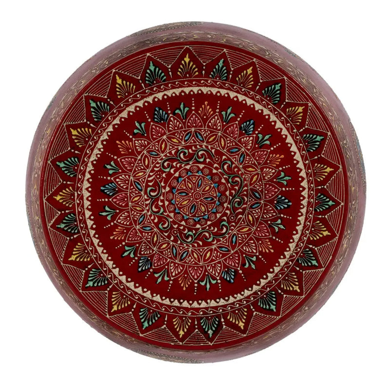 18" Red Iron Hand Painted Floral Round Drum End Table - GreatEagleInc