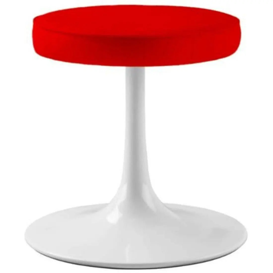 18" Red Rose and White Faux Leather Geometric Round Footstool Homeroots Living Room