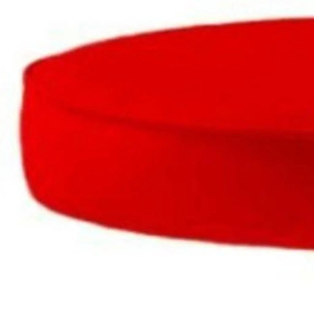 18" Red Rose and White Faux Leather Geometric Round Footstool Homeroots Living Room