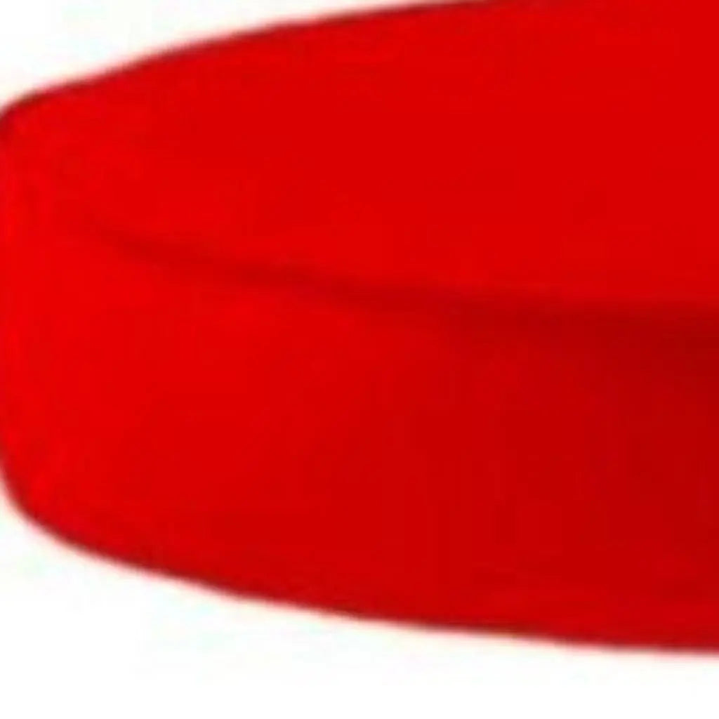 18" Red Rose and White Faux Leather Geometric Round Footstool Homeroots Living Room