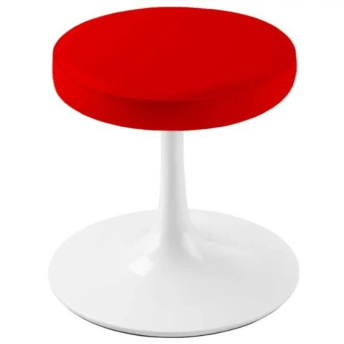 18" Red Rose and White Faux Leather Geometric Round Footstool Homeroots Living Room