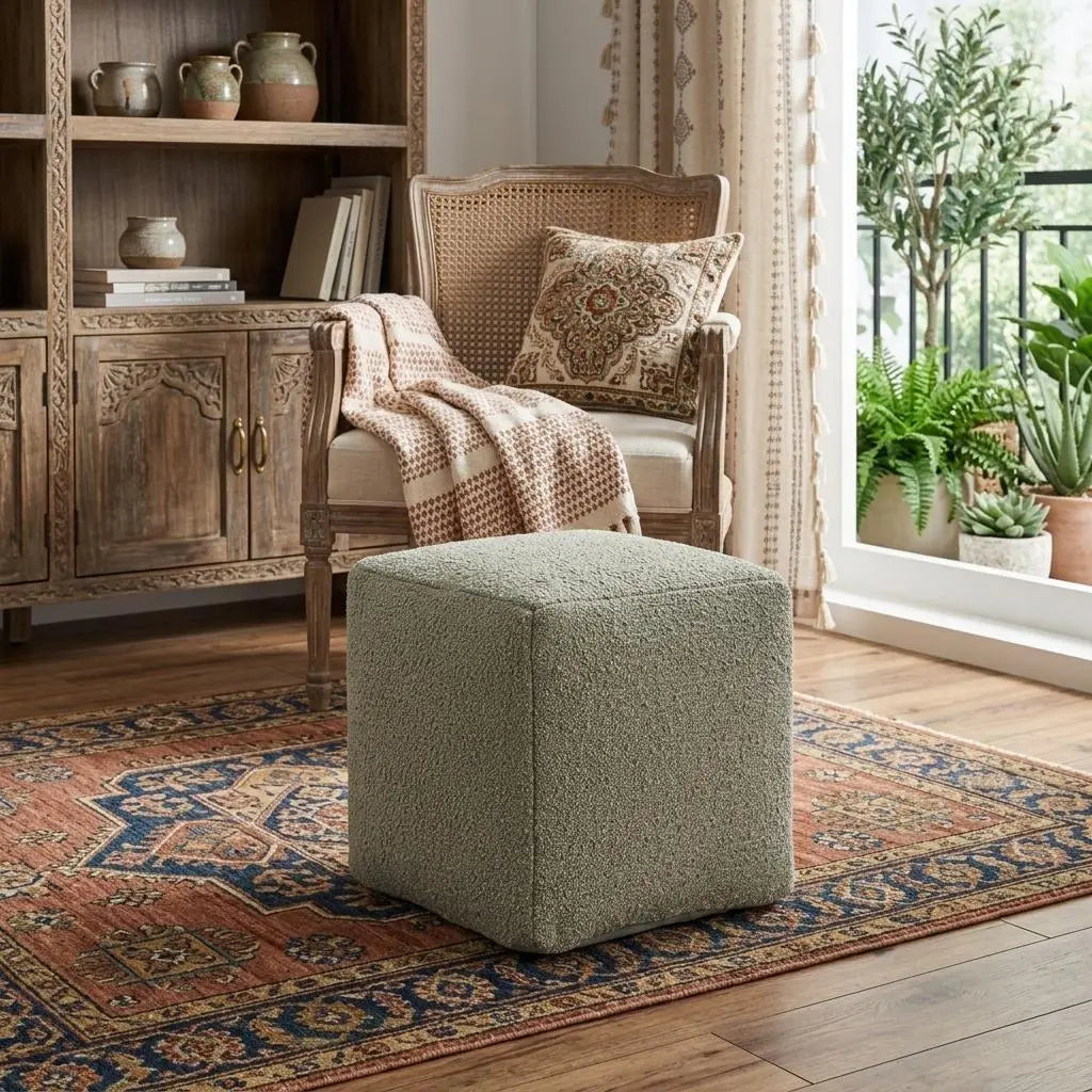 18" Sage Boucle Pouf Ottoman Homeroots Living Room
