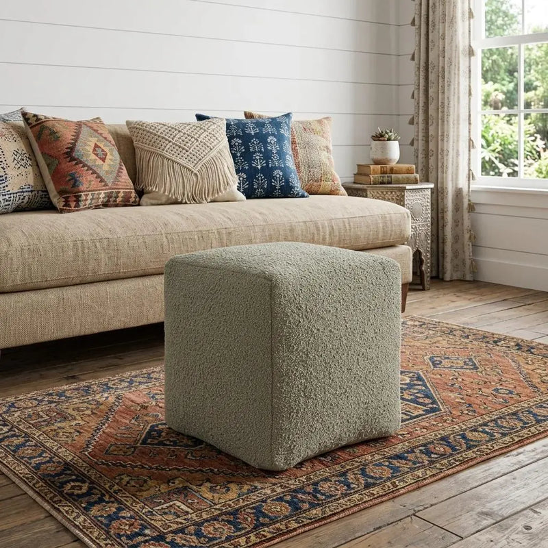 18" Sage Boucle Pouf Ottoman Homeroots Living Room