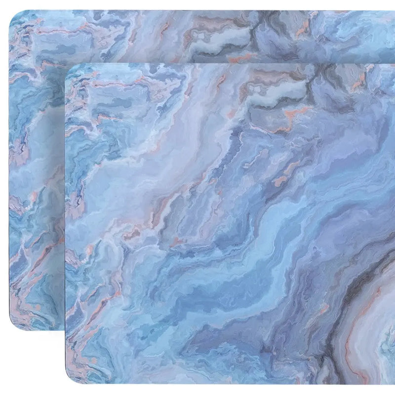 18" Set of Two Blue Abstract Faux Marble Cork Placemats Homeroots Kitchen & Dining