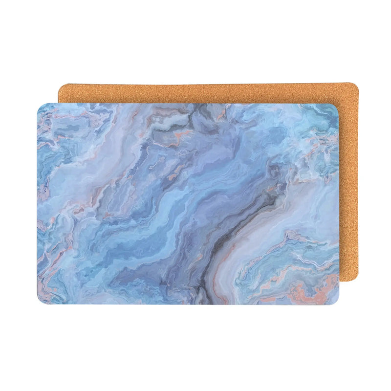 18" Set of Two Blue Abstract Faux Marble Cork Placemats Homeroots Kitchen & Dining
