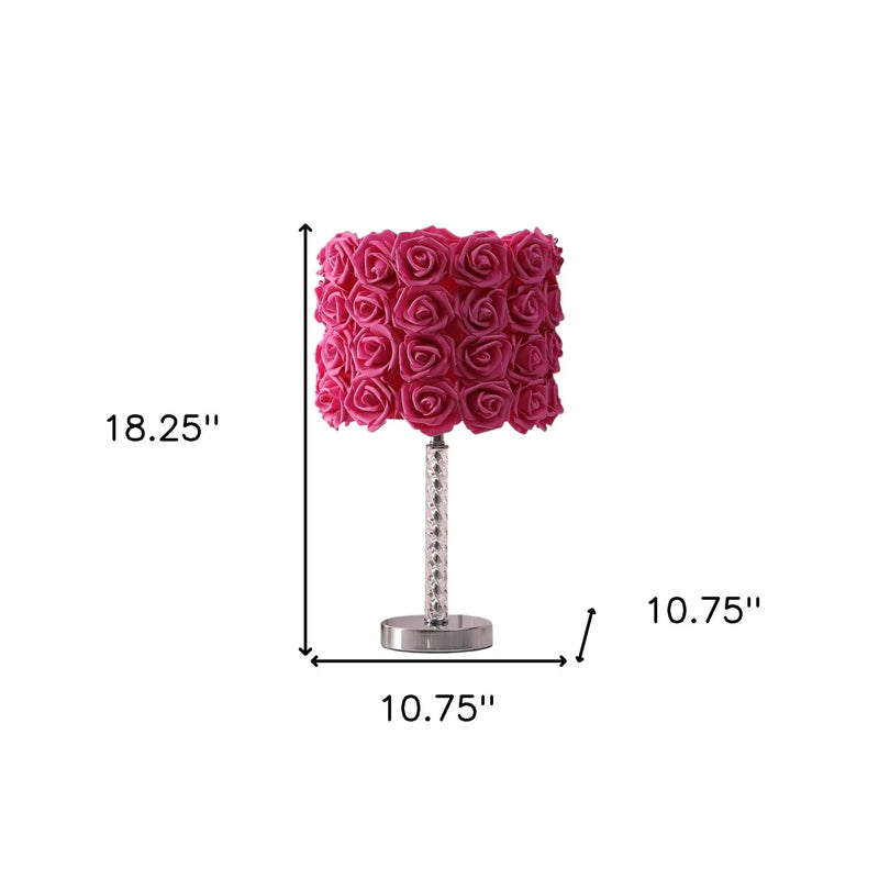18" Silver Bedside Led Table Lamp With Red Flowers Drum Shade Homeroots Lighting