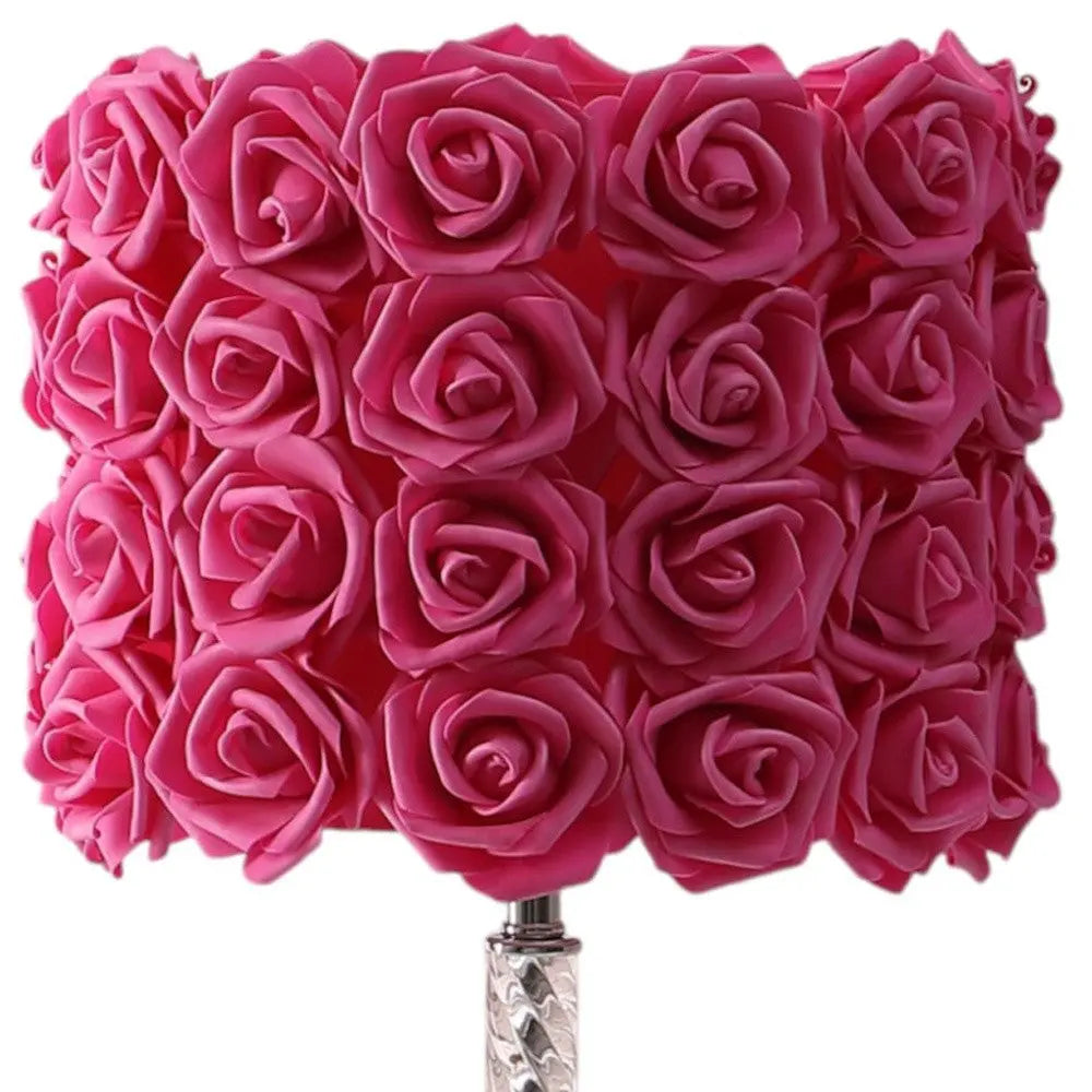 18" Silver Bedside Led Table Lamp With Red Flowers Drum Shade Homeroots Lighting