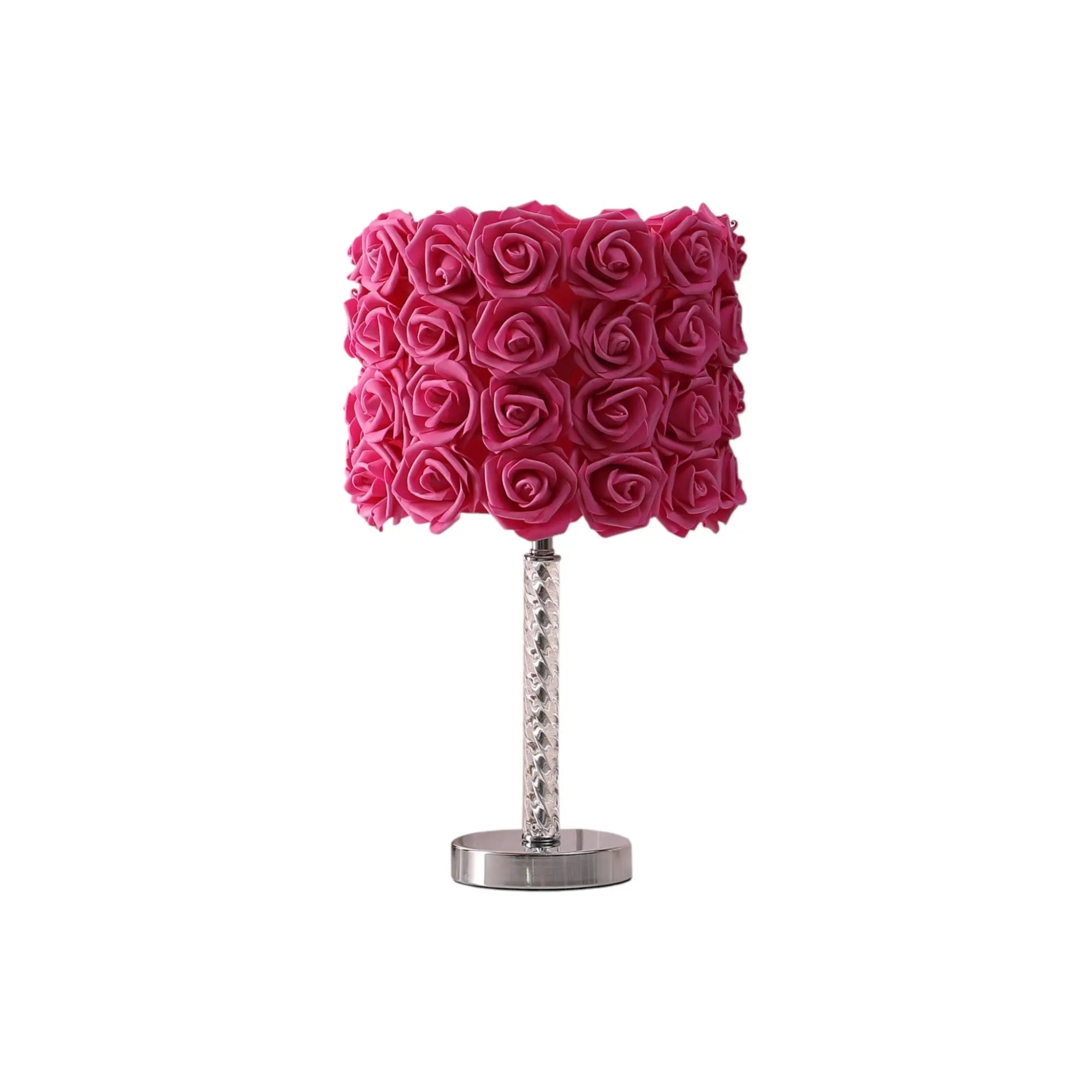 18" Silver Bedside Led Table Lamp With Red Flowers Drum Shade Homeroots Lighting