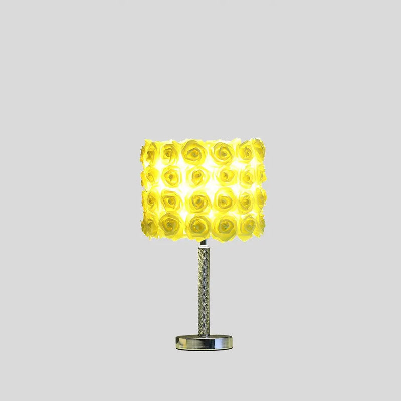 18" Silver Bedside Table Lamp With Yellow Flowers Drum Shade Homeroots Lighting