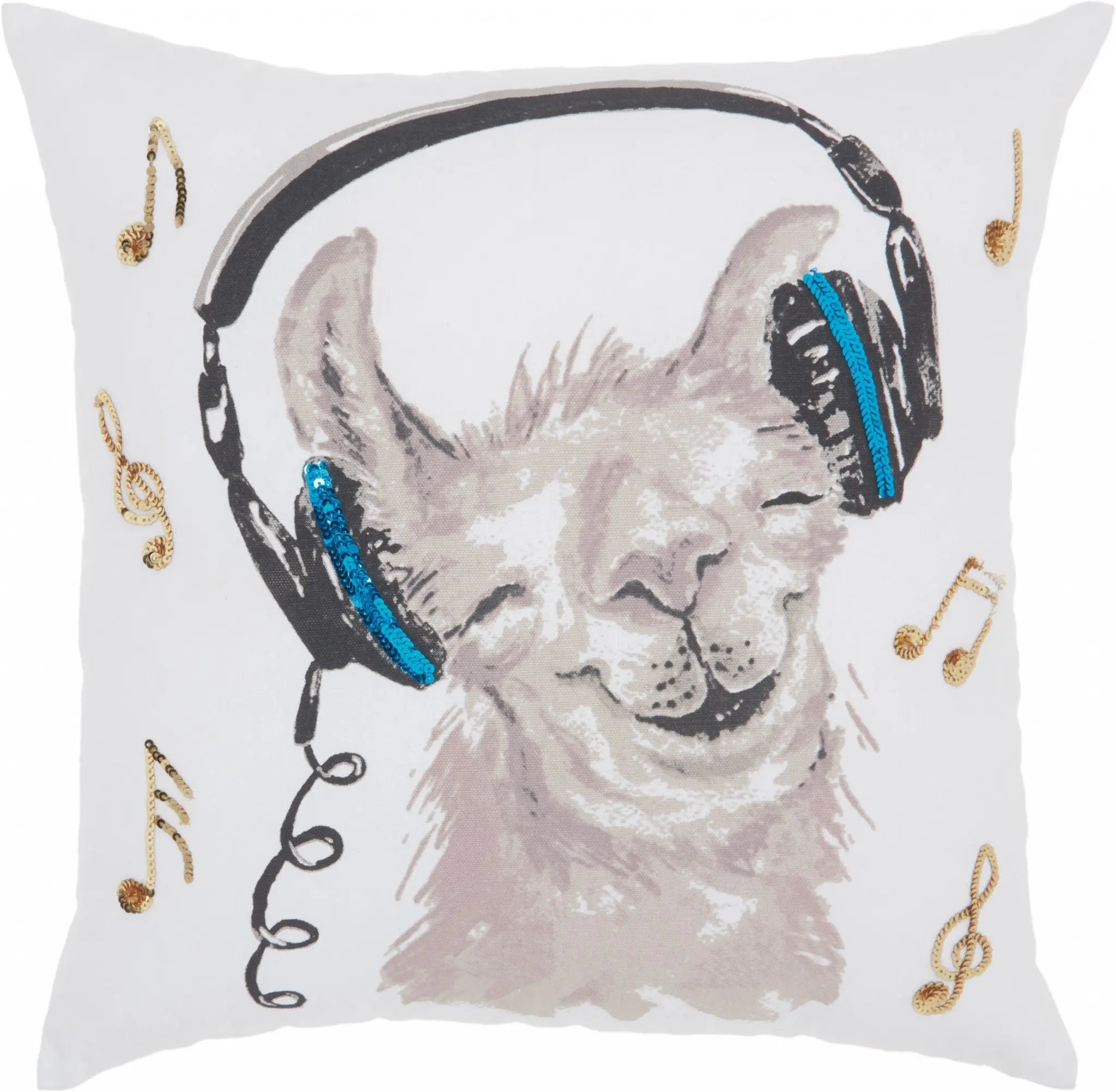 18" Teal and White Llama Cotton Throw Pillow Homeroots Home Decor