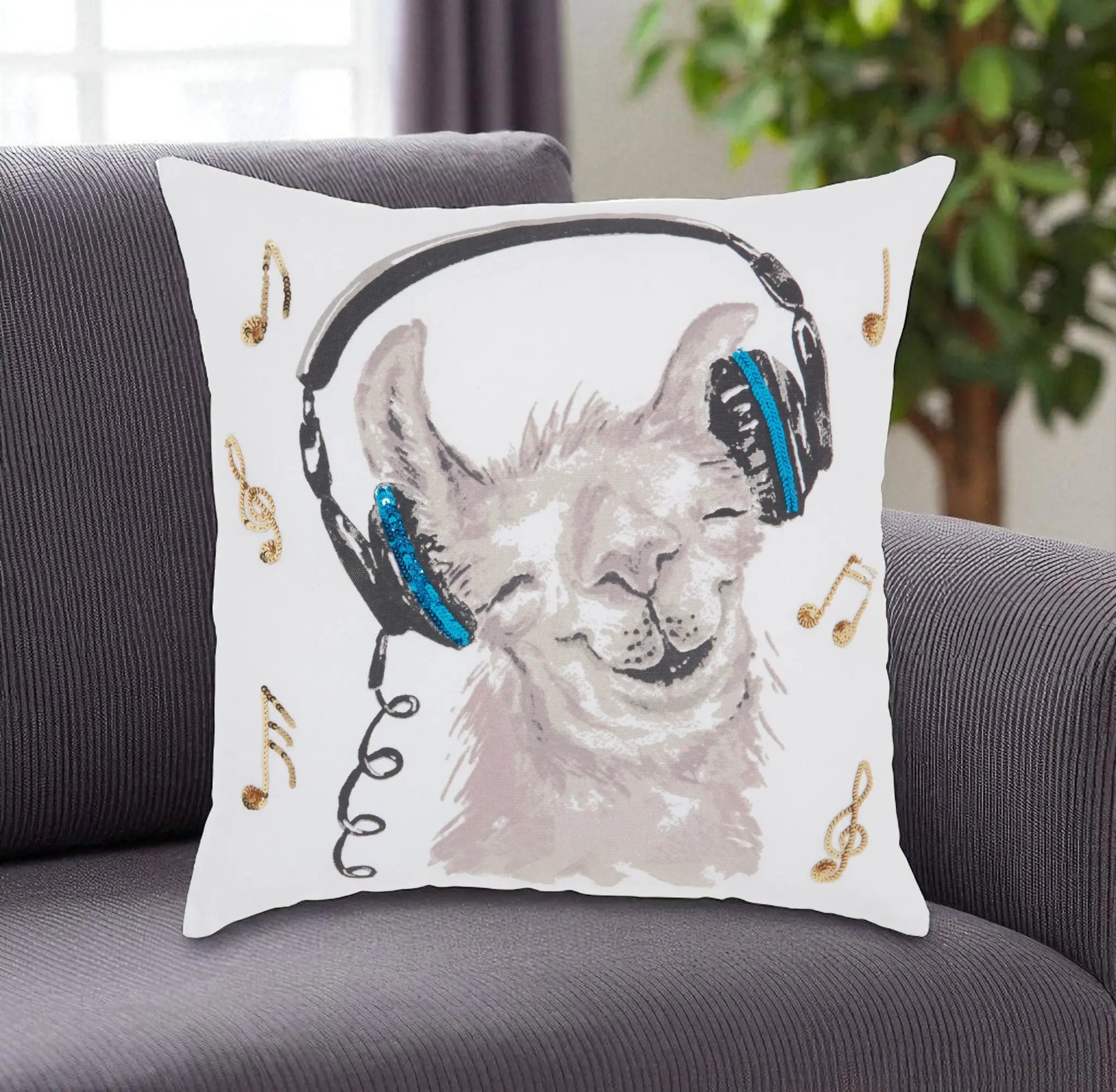 18" Teal and White Llama Cotton Throw Pillow Homeroots Home Decor