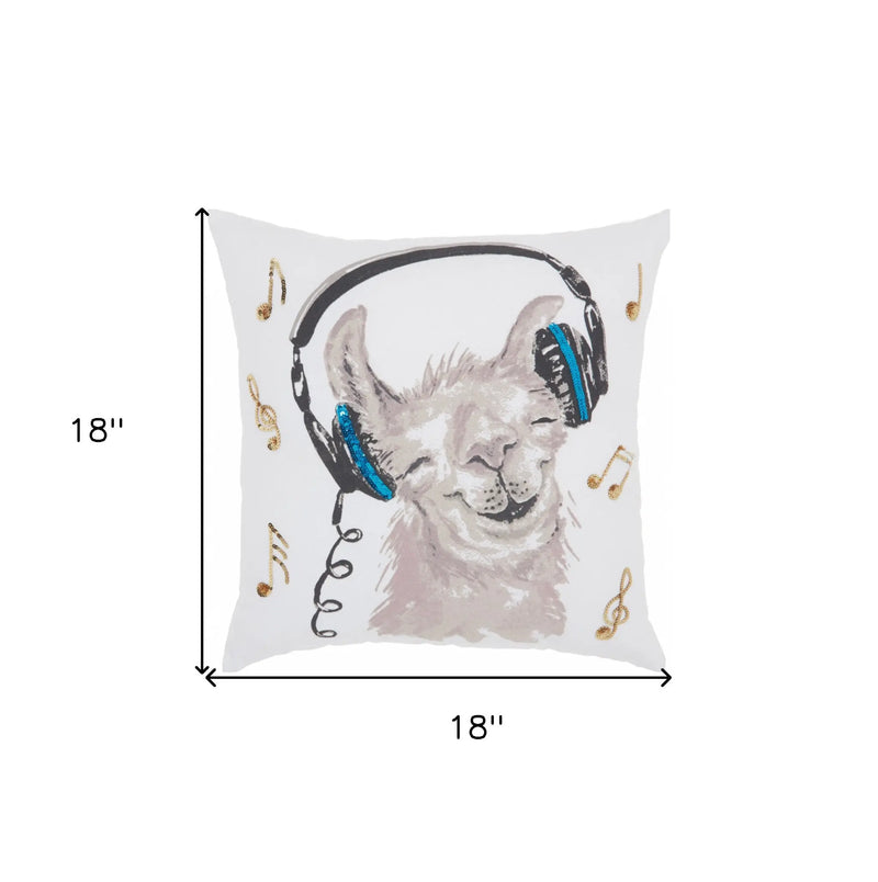 18" Teal and White Llama Cotton Throw Pillow Homeroots Home Decor