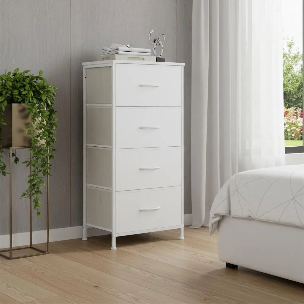 18" White Fabric Wood and Metal Four Drawer Lingerie Chest Homeroots Bed & Bath