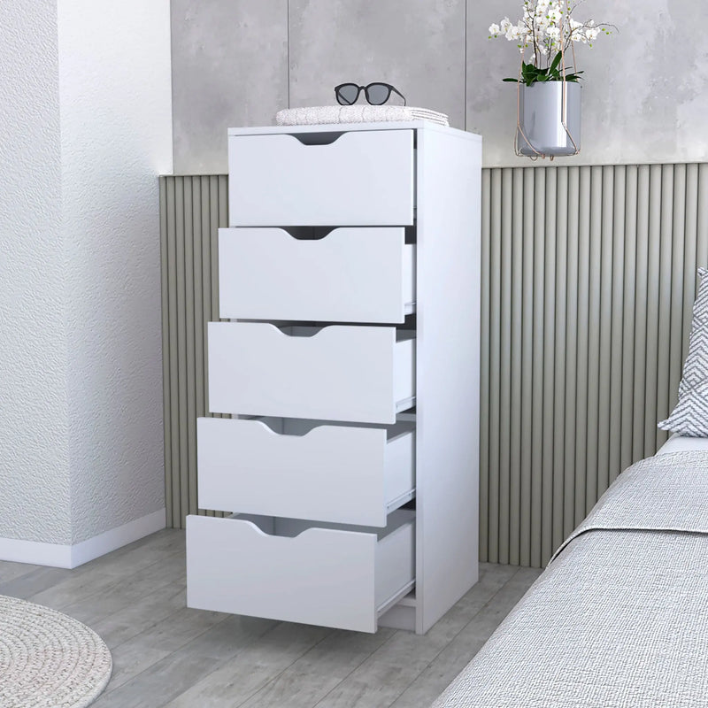 18" White Five Drawer Dresser Homeroots Bed & Bath