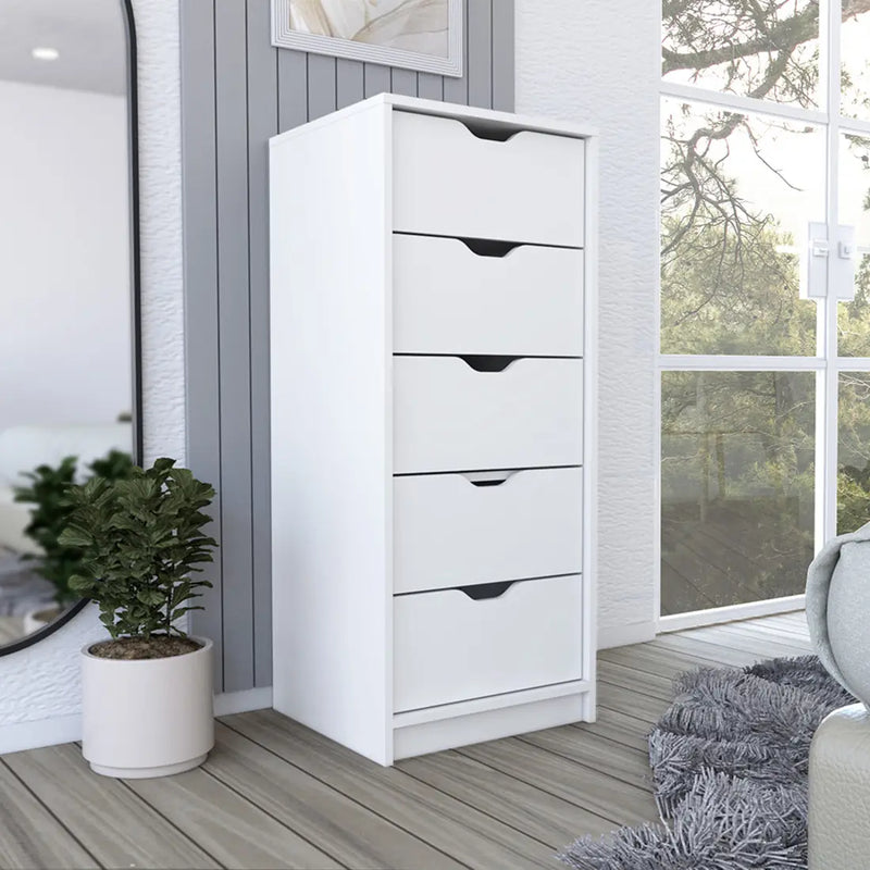 18" White Five Drawer Standard Chest Homeroots Bed & Bath