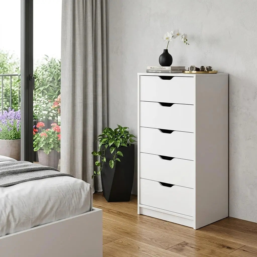 18" White Five Drawer Standard Chest Homeroots Bed & Bath