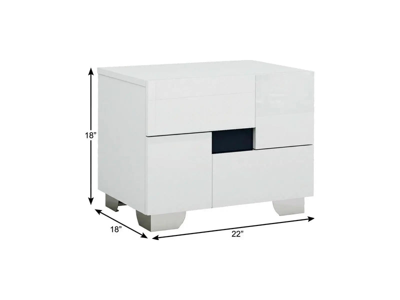 18" White Solid and Manufactured Wood And Mirrored Glass Two Drawer Nightstand Homeroots Bed & Bath