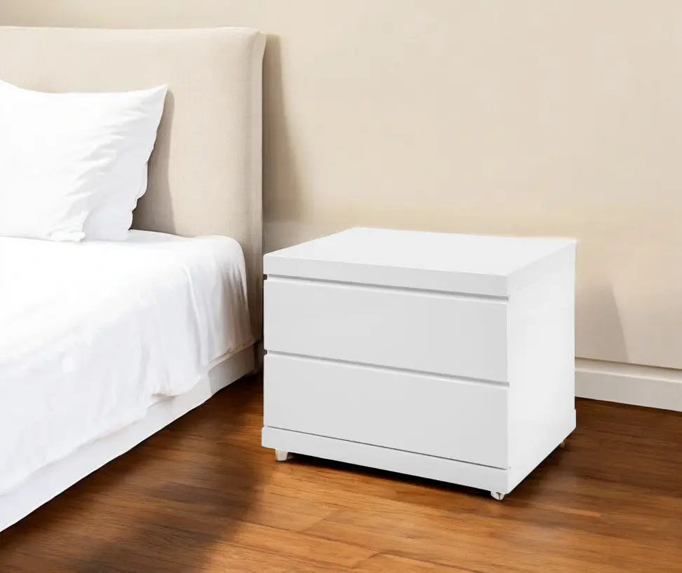 18" White Wood Two Drawer Nightstand Homeroots Bed & Bath