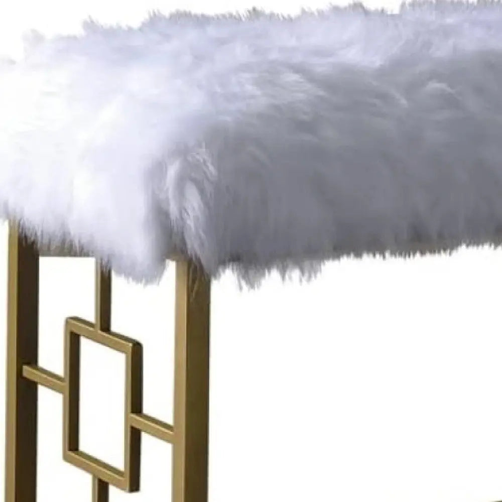 18" White and Gold Faux Fur And Metal Bench Homeroots Living Room
