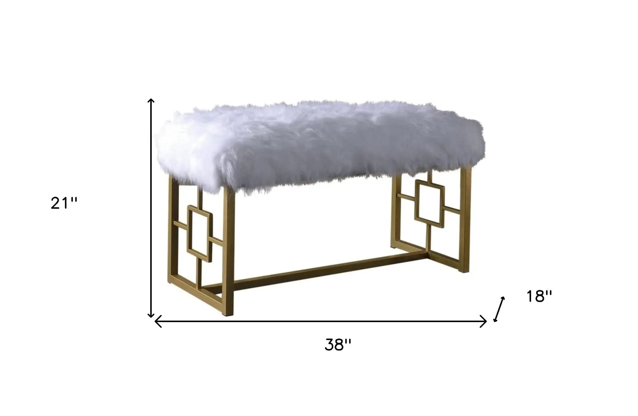18" White and Gold Faux Fur And Metal Bench Homeroots Living Room