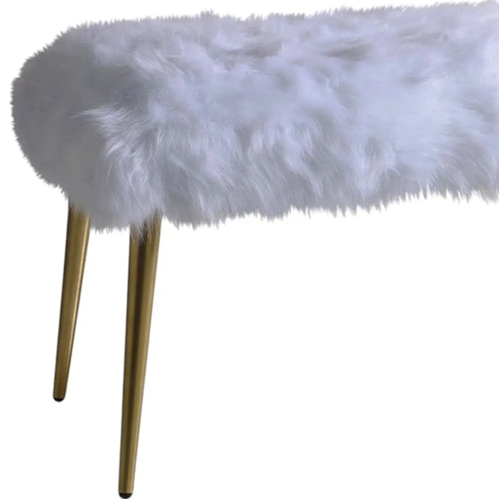 18" White and Gold Upholstered Faux Fur Bench Homeroots Living Room