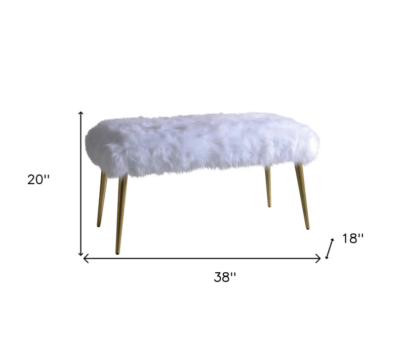 18" White and Gold Upholstered Faux Fur Bench Homeroots Living Room
