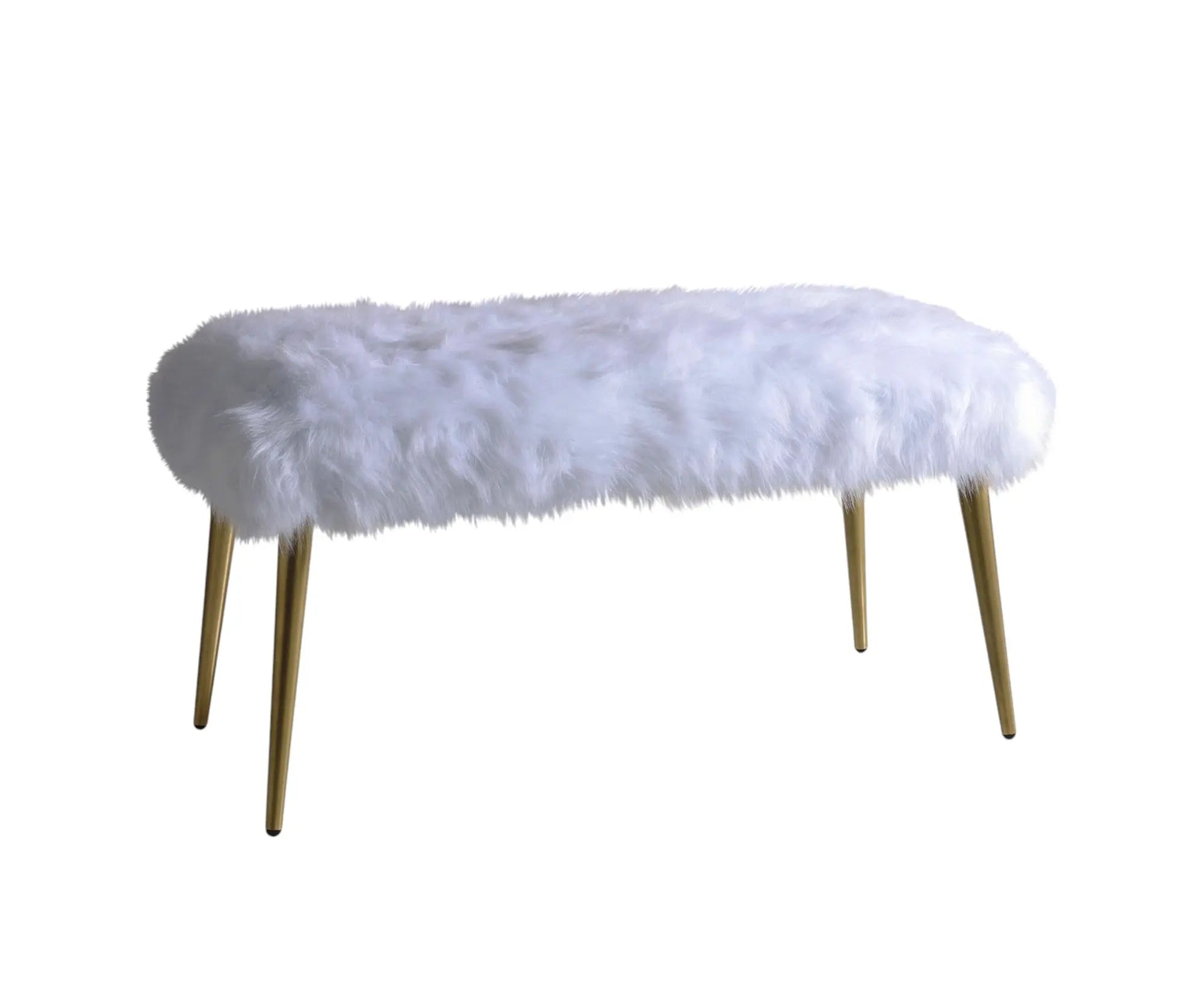 18" White and Gold Upholstered Faux Fur Bench Homeroots Living Room
