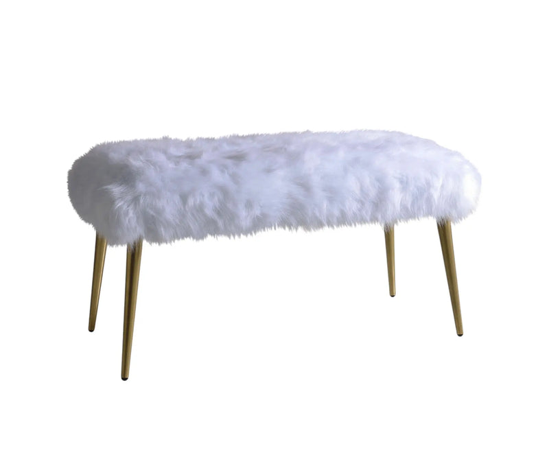 18" White and Gold Upholstered Faux Fur Bench Homeroots Living Room