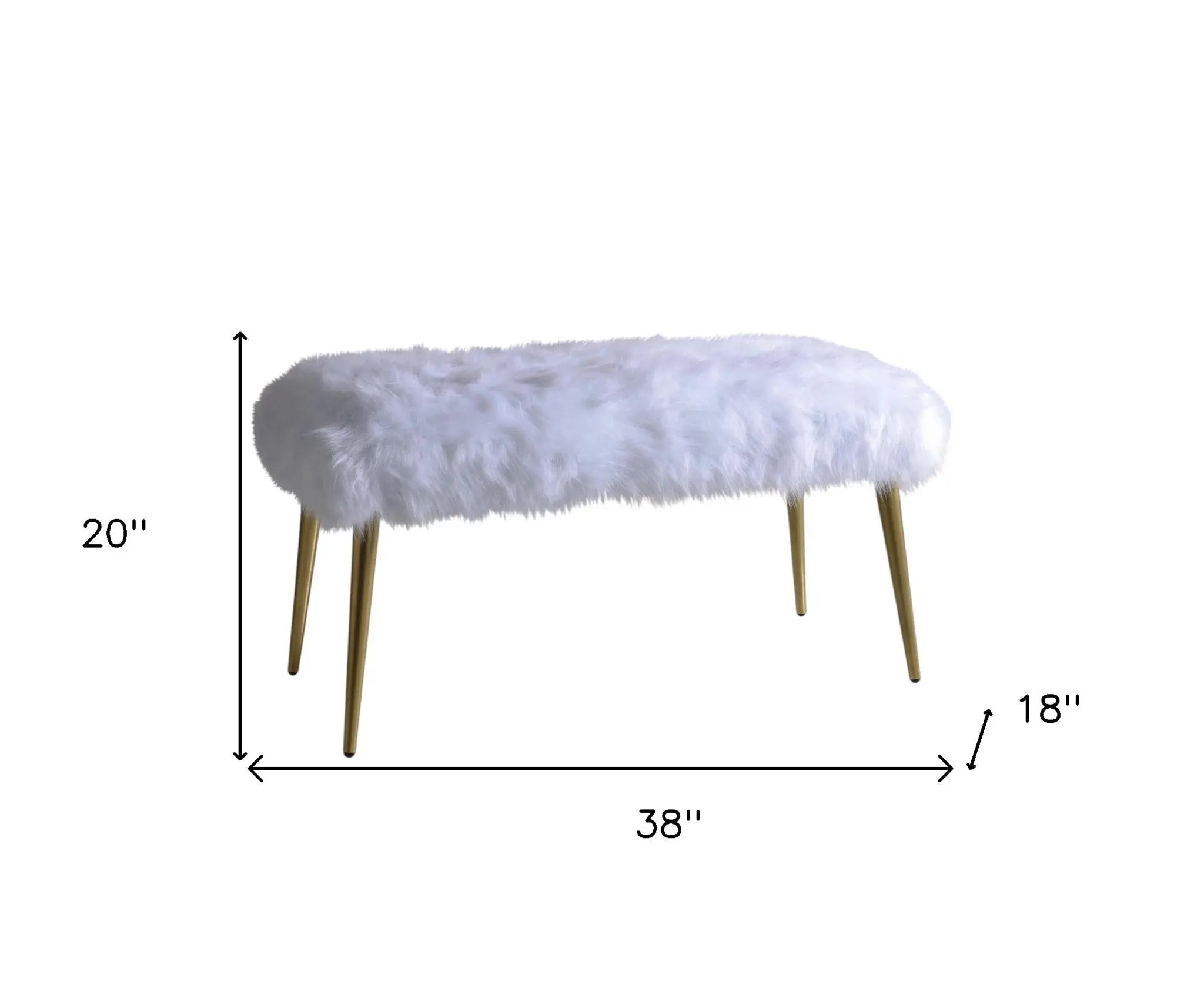 18" White and Gold Upholstered Faux Fur Bench Homeroots Living Room