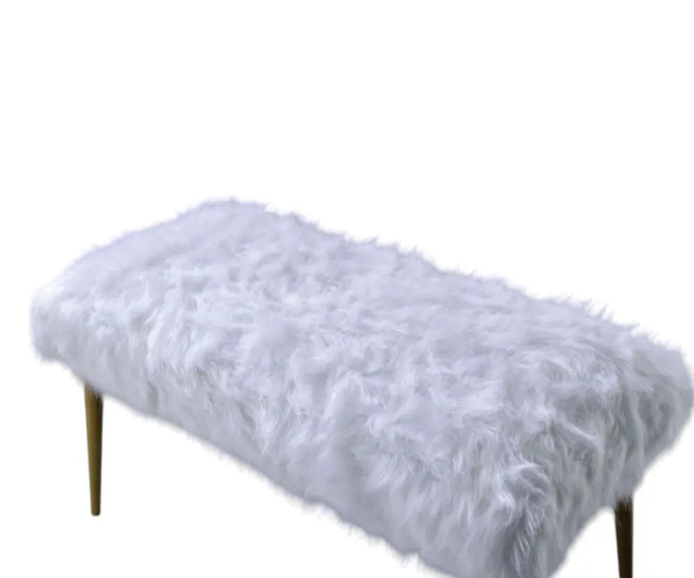 18" White and Gold Upholstered Faux Fur Bench Homeroots Living Room