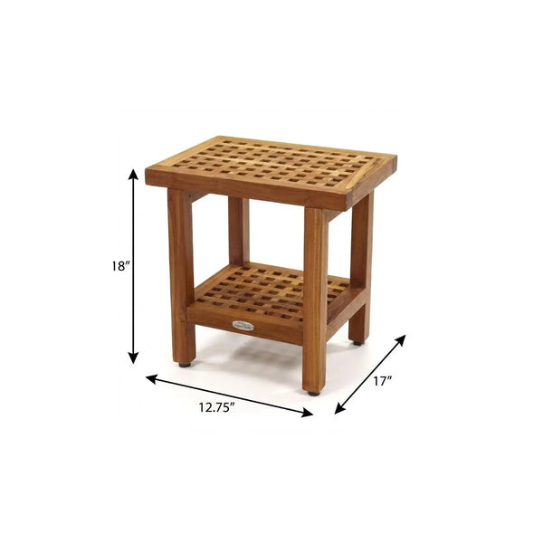 18" X 13" Brown Teak Rectangular Shower Bench With Shelf Homeroots Bed & Bath
