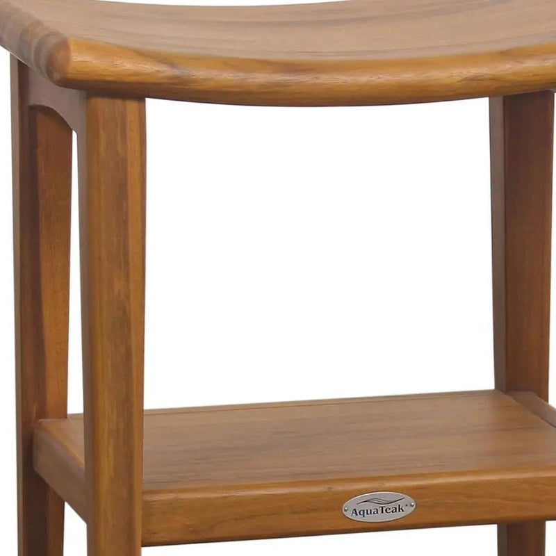 18" X 18" Brown Teak Rectangular Shower Bench With Shelf Homeroots Bed & Bath