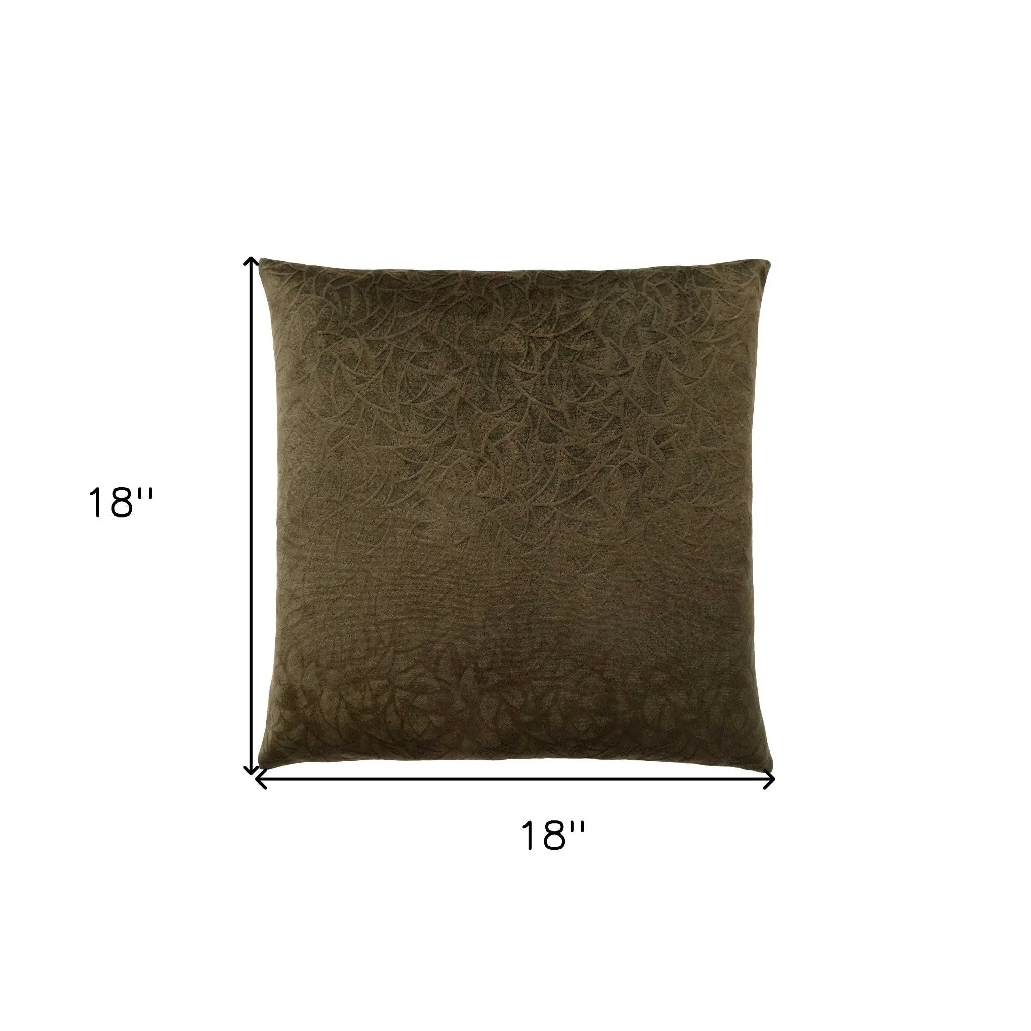18" X 18" Dark Green Velvet Polyester Floral Zippered Pillow Homeroots Home Decor