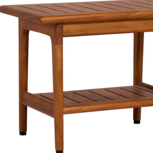 18" X 24" Brown Teak Rectangular Shower Bench With Shelf Homeroots Bed & Bath
