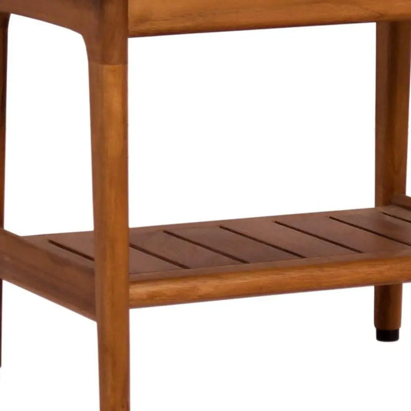 18" X 24" Brown Teak Rectangular Shower Bench With Shelf Homeroots Bed & Bath