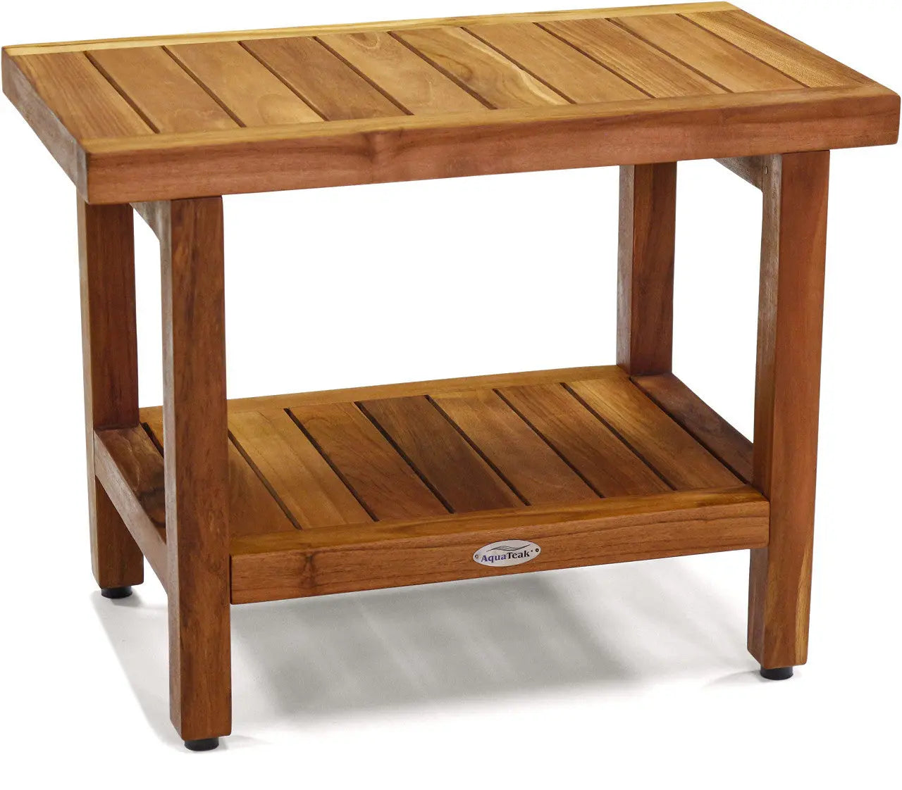 18" X 24" Brown Teak Rectangular Shower Bench With Shelf Homeroots Bed & Bath