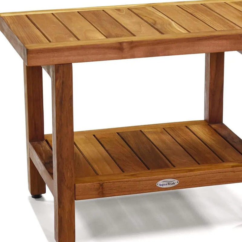 18" X 24" Brown Teak Rectangular Shower Bench With Shelf Homeroots Bed & Bath