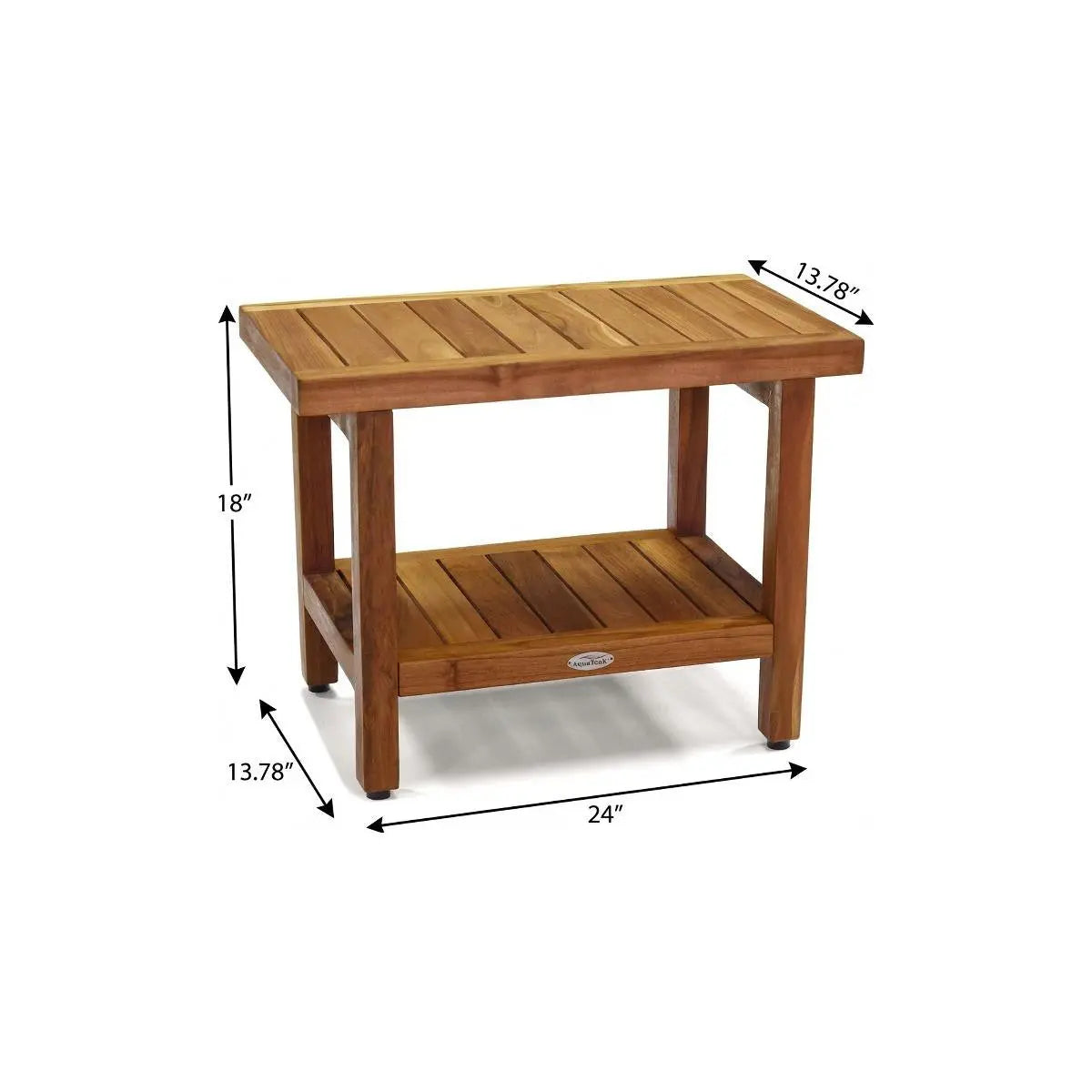 18" X 24" Brown Teak Rectangular Shower Bench With Shelf Homeroots Bed & Bath