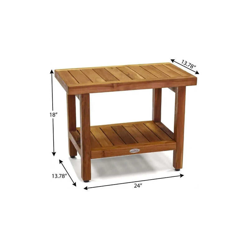 18" X 24" Brown Teak Rectangular Shower Bench With Shelf Homeroots Bed & Bath